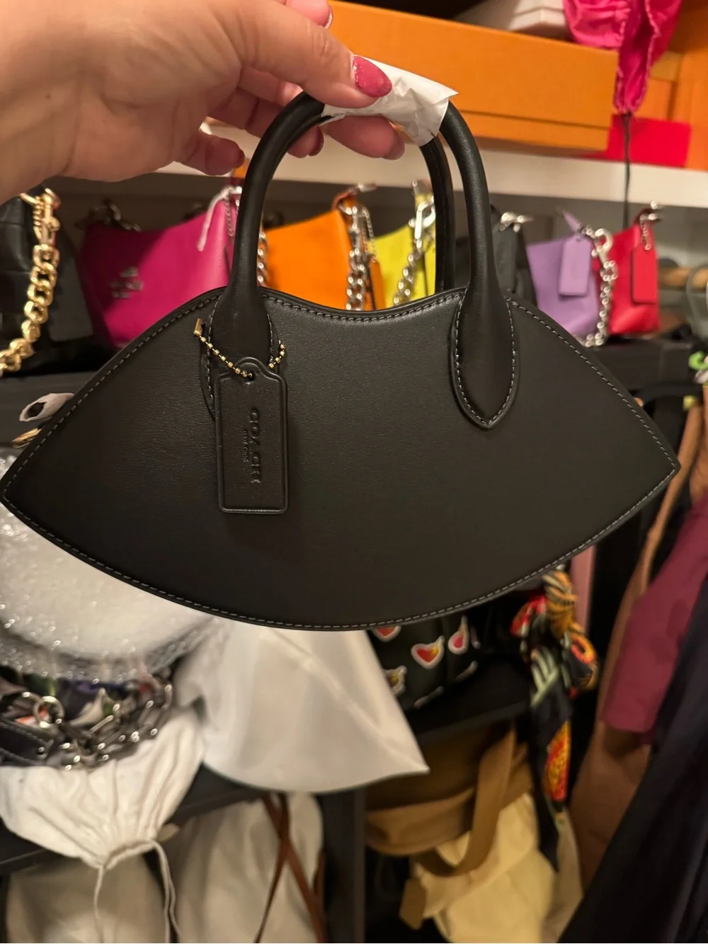COACH Lips Shaped Leather Top-Handle Bag w/Crossbody Strap